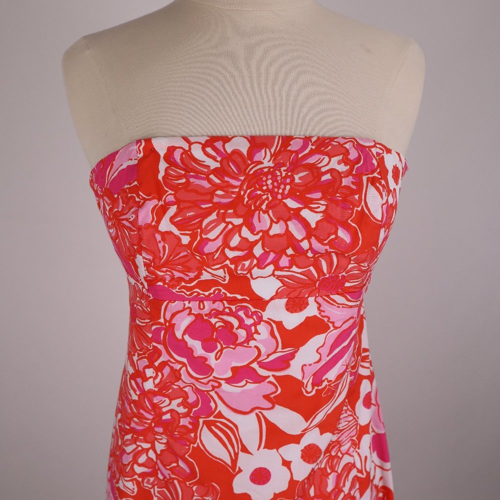 Lilly Pulitzer Red Floral Tropical Strapless Garden Mini Dress Party Hawaiian